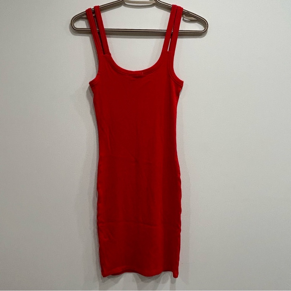 Red Ribbed Bodycon Dress - Picture 2 of 5